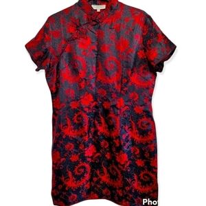 Cheongsam Qipau / dress satin rayon black and red